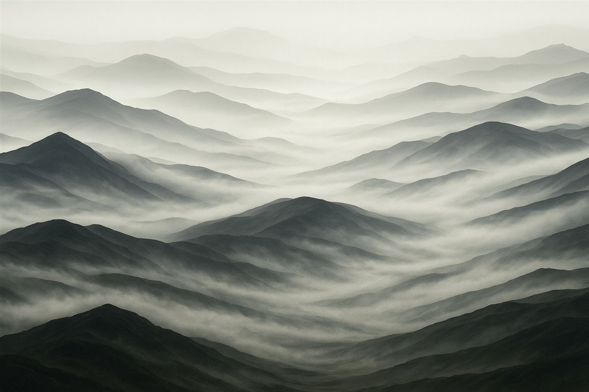 Fototapeta Mgła unosi się nad szczytami gór.