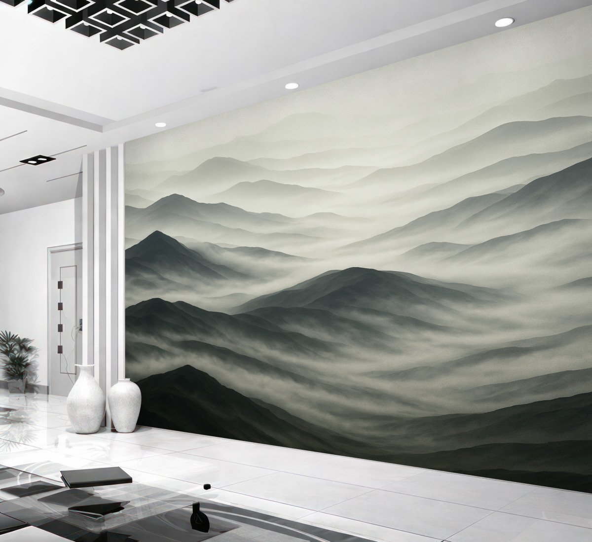 Fototapeta Mgła unosi się nad szczytami gór.