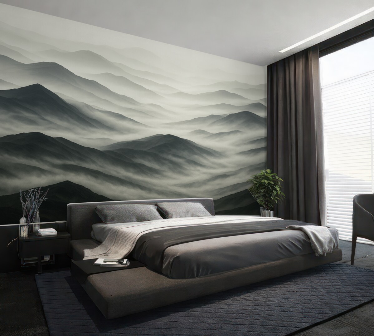 Fototapeta Mgła unosi się nad szczytami gór.