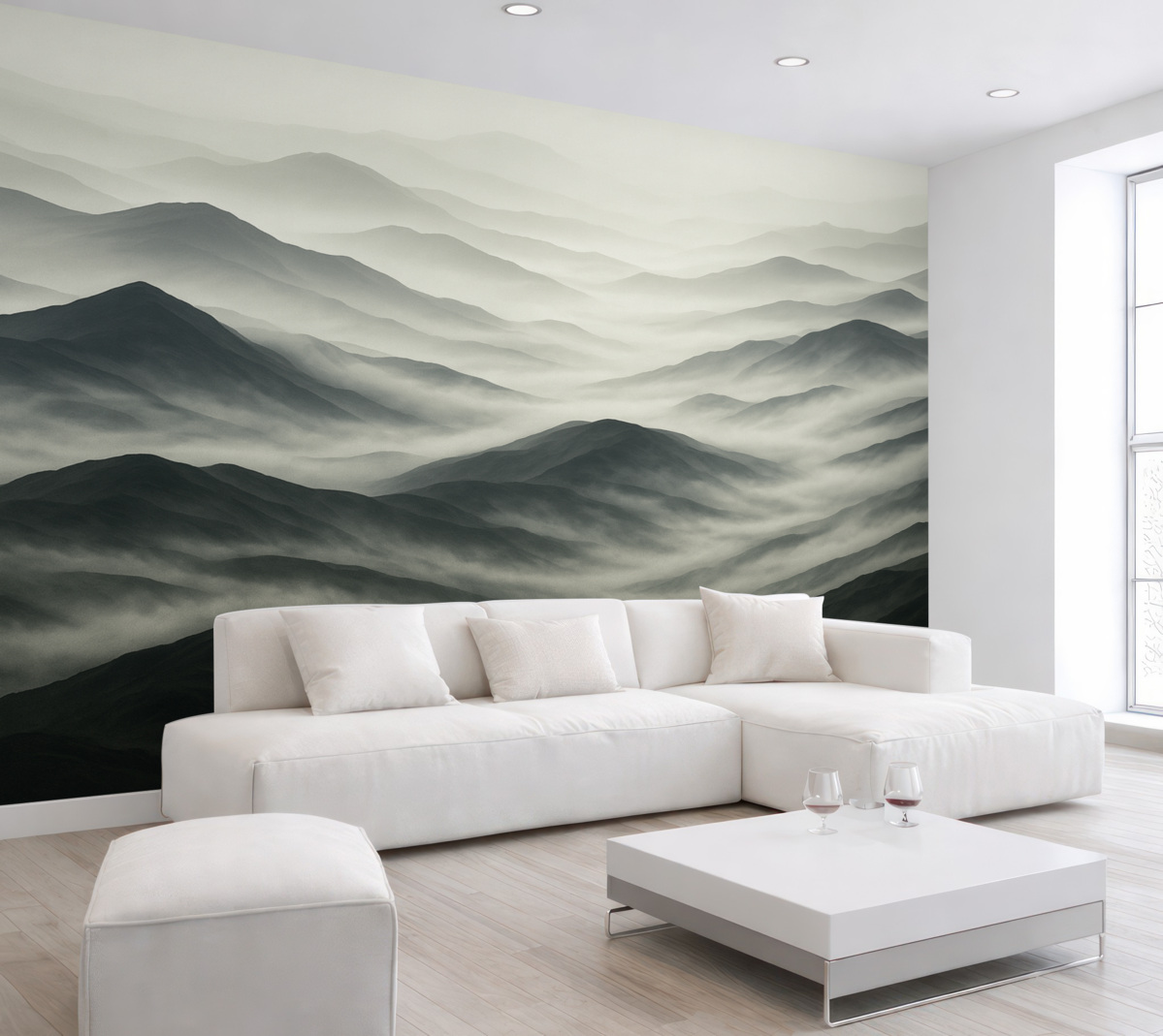 Fototapeta Mgła unosi się nad szczytami gór.