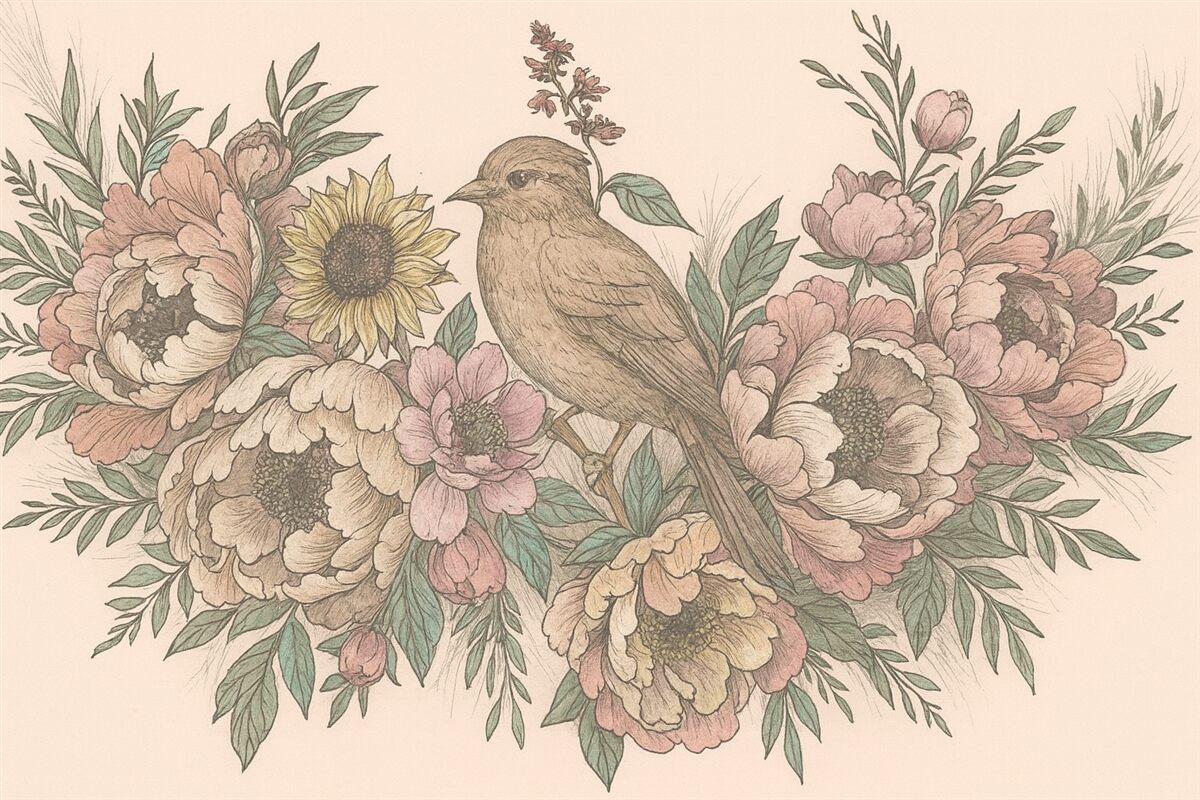 Fototapeta Ilustracje ptaków i roślin w stylu retro.