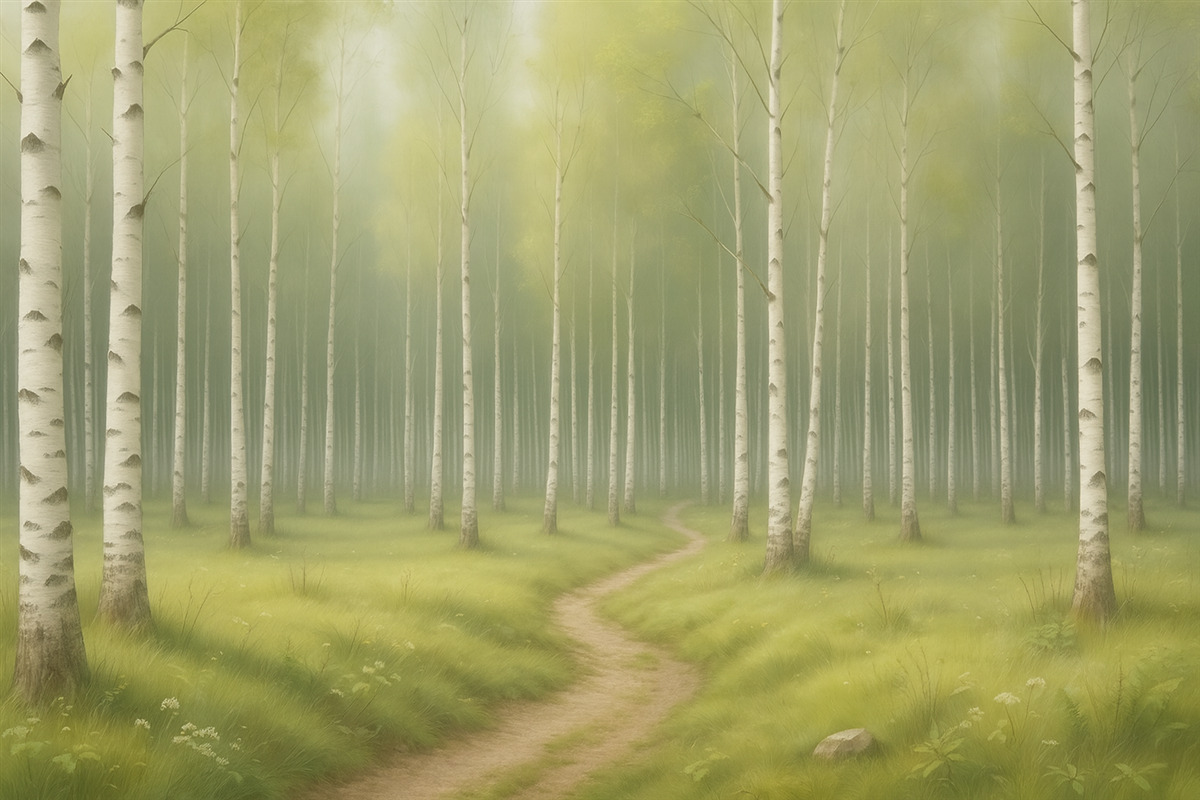 Fototapeta Zamalowany brzozowy gaj.