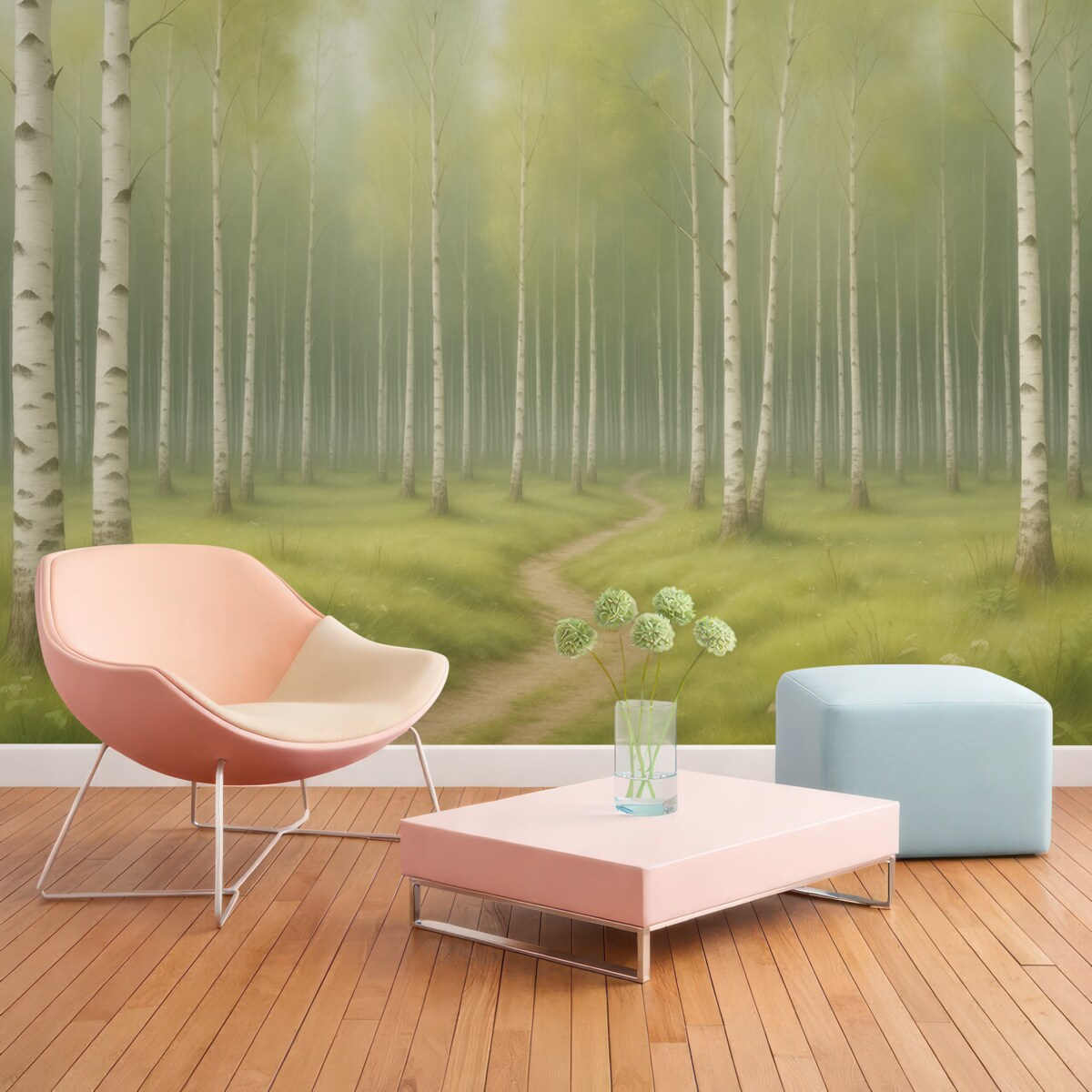 Fototapeta Zamalowany brzozowy gaj.