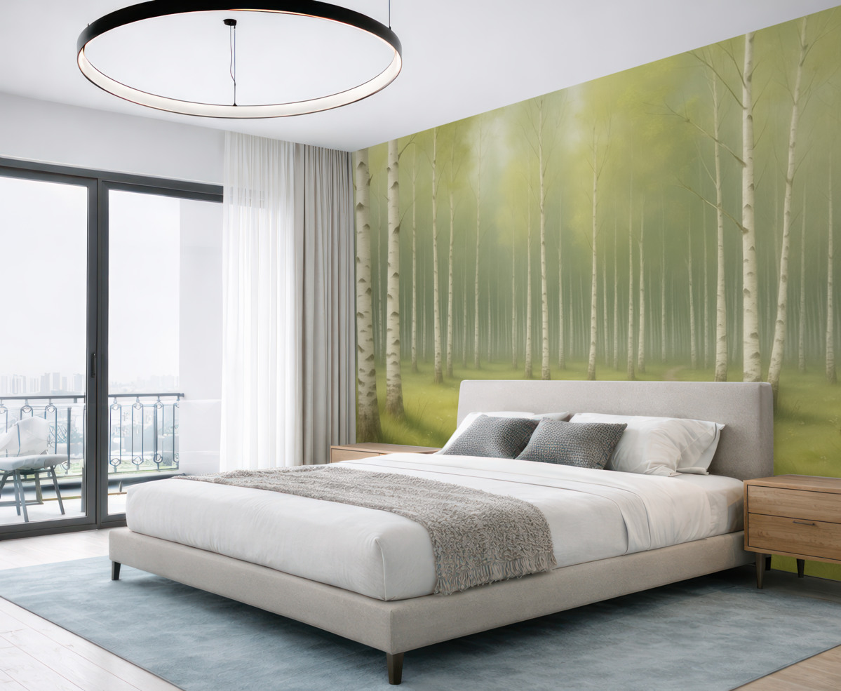 Fototapeta Zamalowany brzozowy gaj.