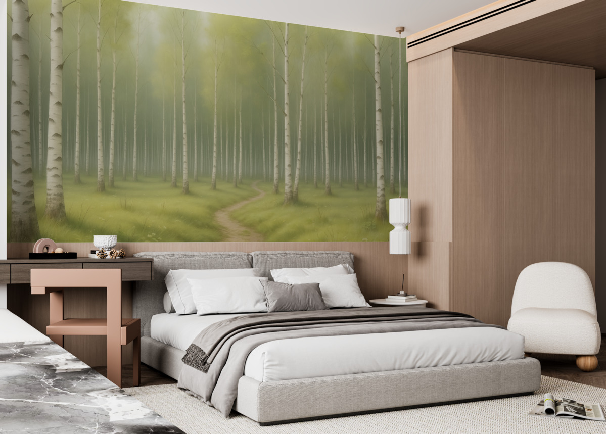 Fototapeta Zamalowany brzozowy gaj.