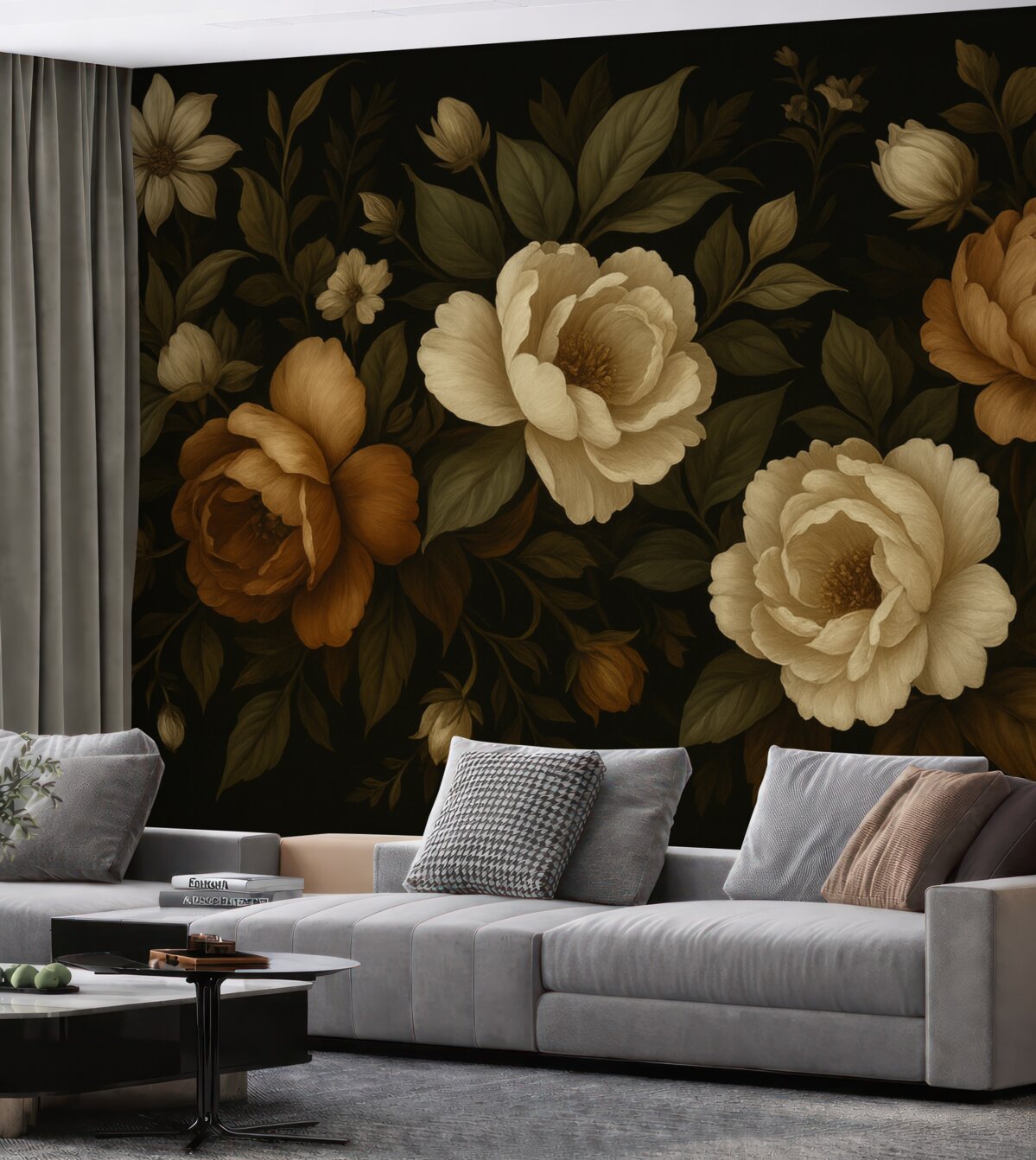 Fototapeta Różnorodne kwiaty na mrocznym tle.