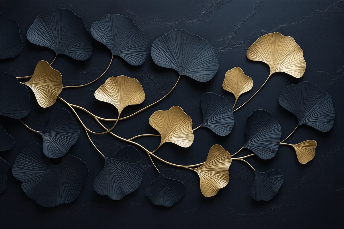 Fototapeta Wolumetryczna gałąź z liśćmi na betonie.