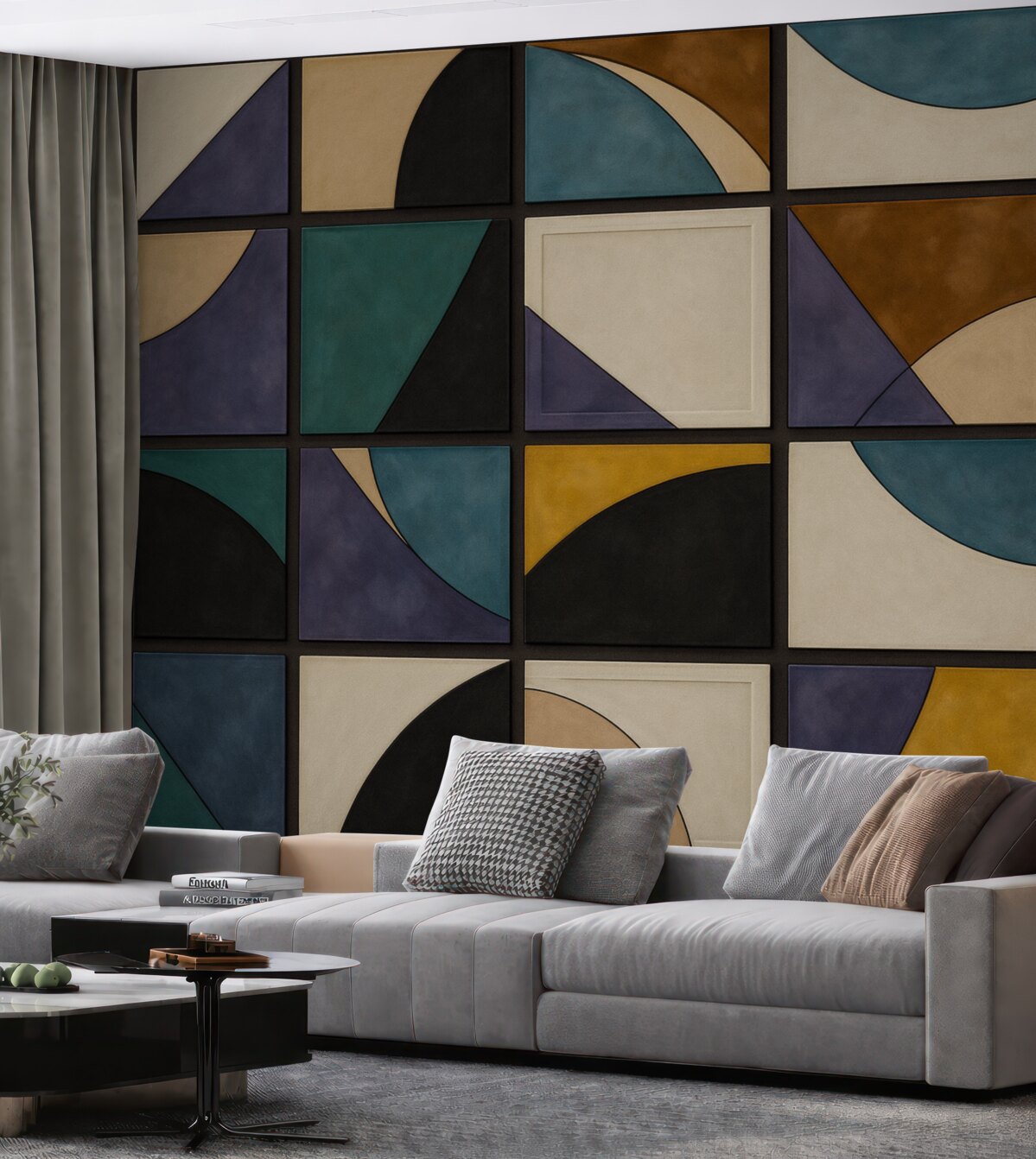 Fototapeta Barwne kwadraty mozaiki na ciemnym tle.