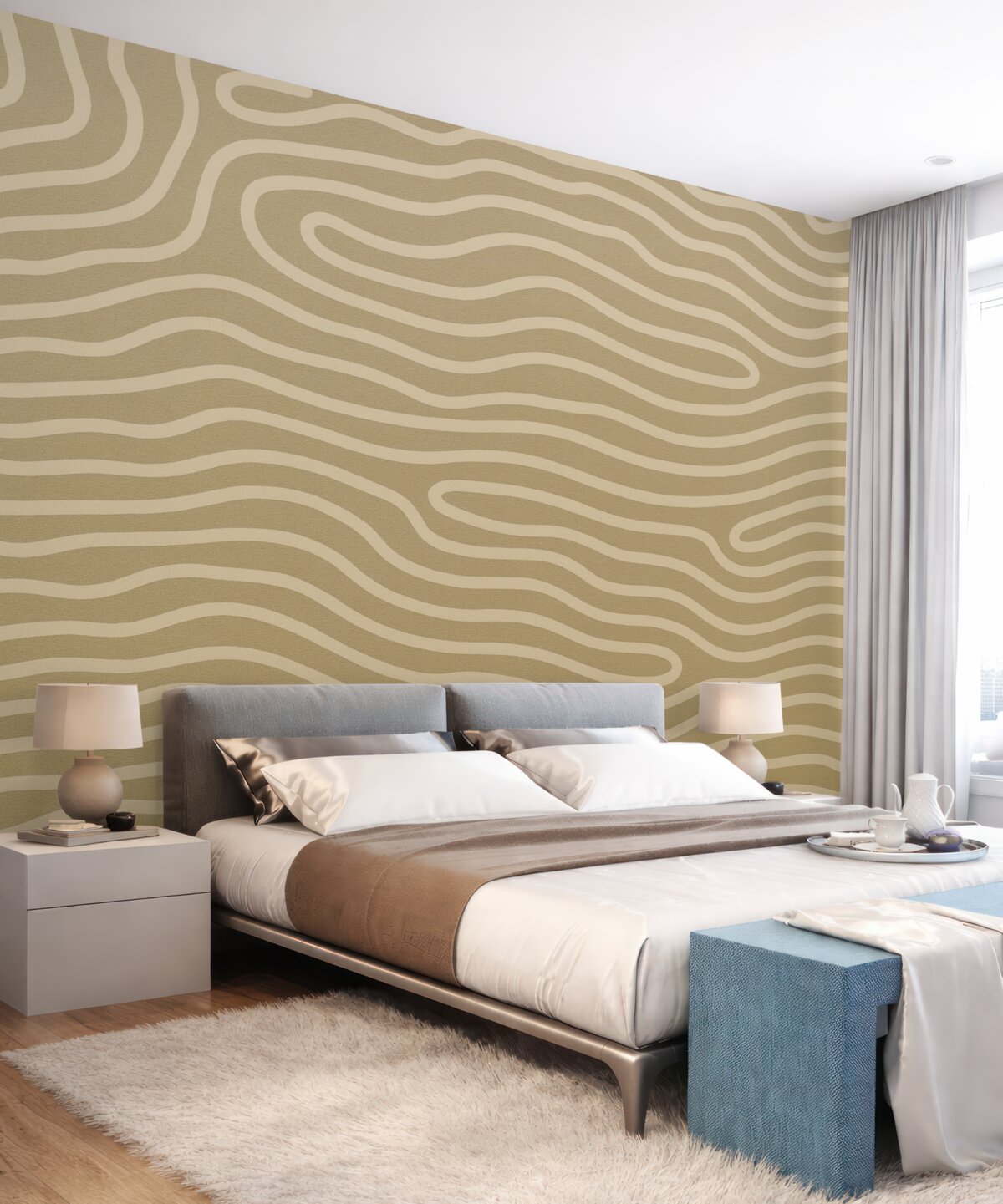 Fototapeta Abstrakcyjny motyw falistych linii w jasnych odcieniach.