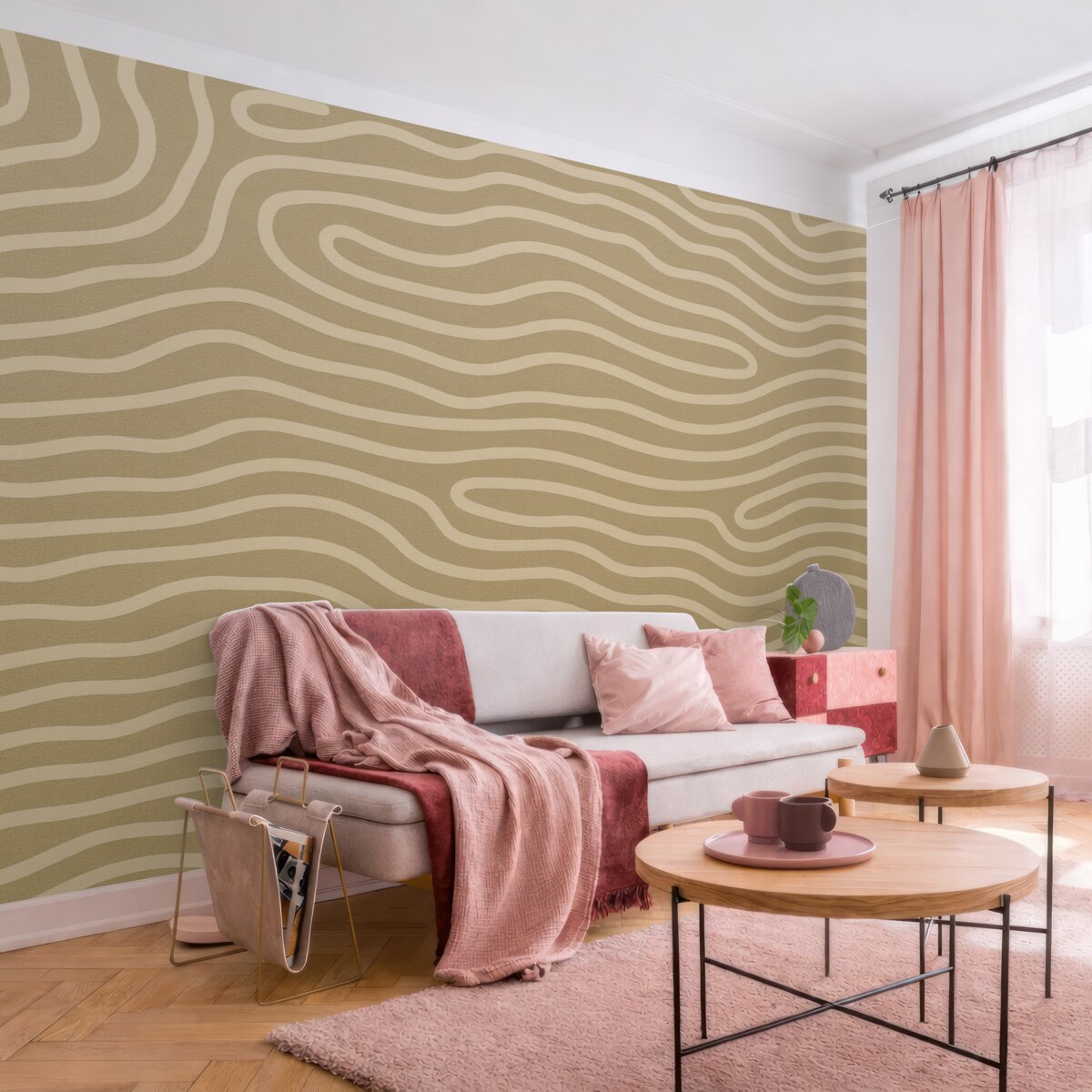 Fototapeta Abstrakcyjny motyw falistych linii w jasnych odcieniach.