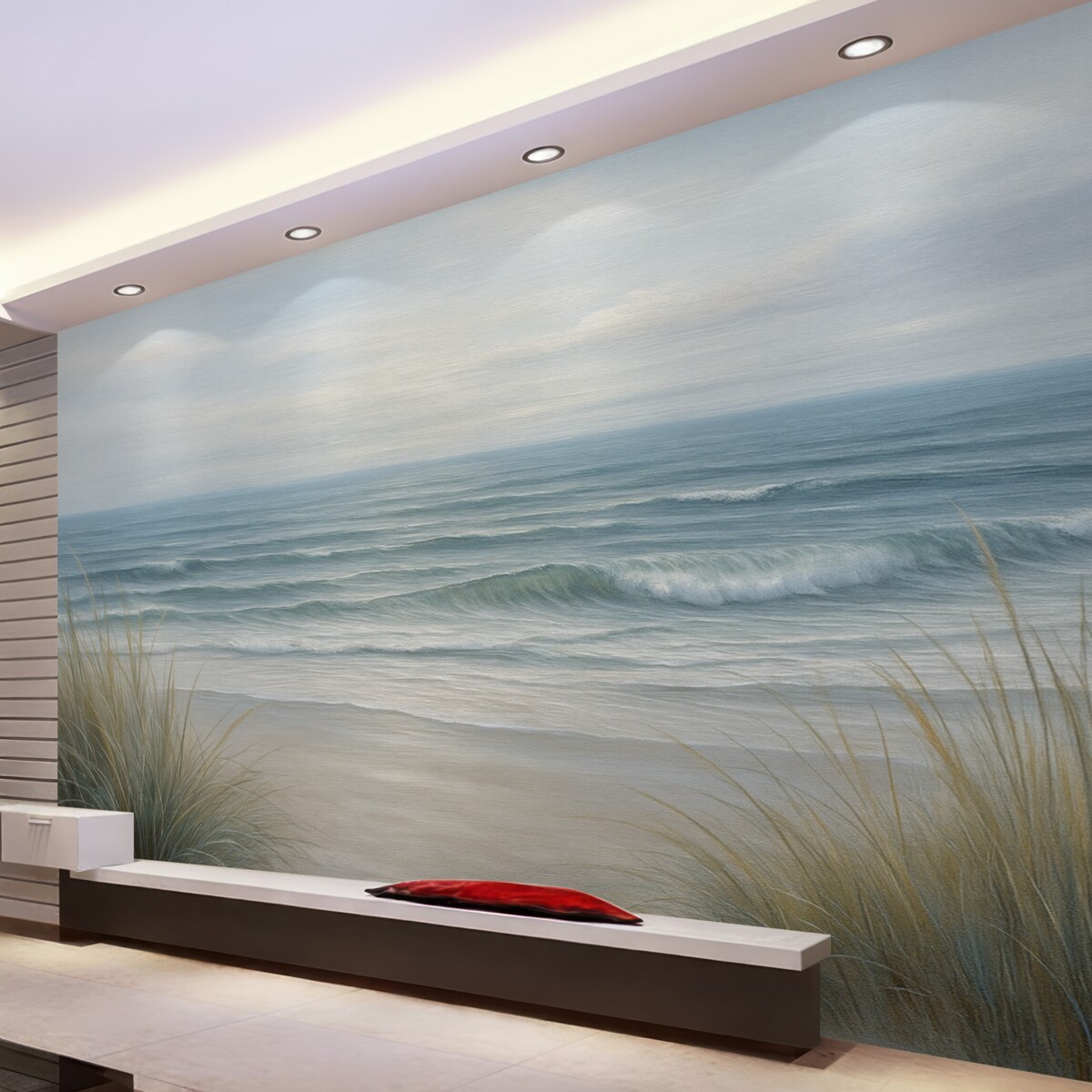 Fototapeta Pejzaż z naturalną plażą w technice malarstwa olejnego.