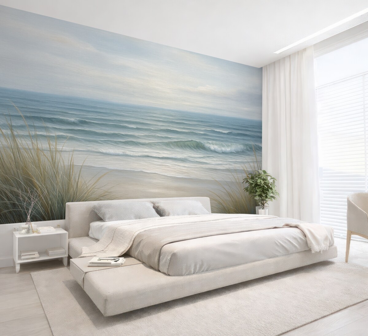 Fototapeta Pejzaż z naturalną plażą w technice malarstwa olejnego.