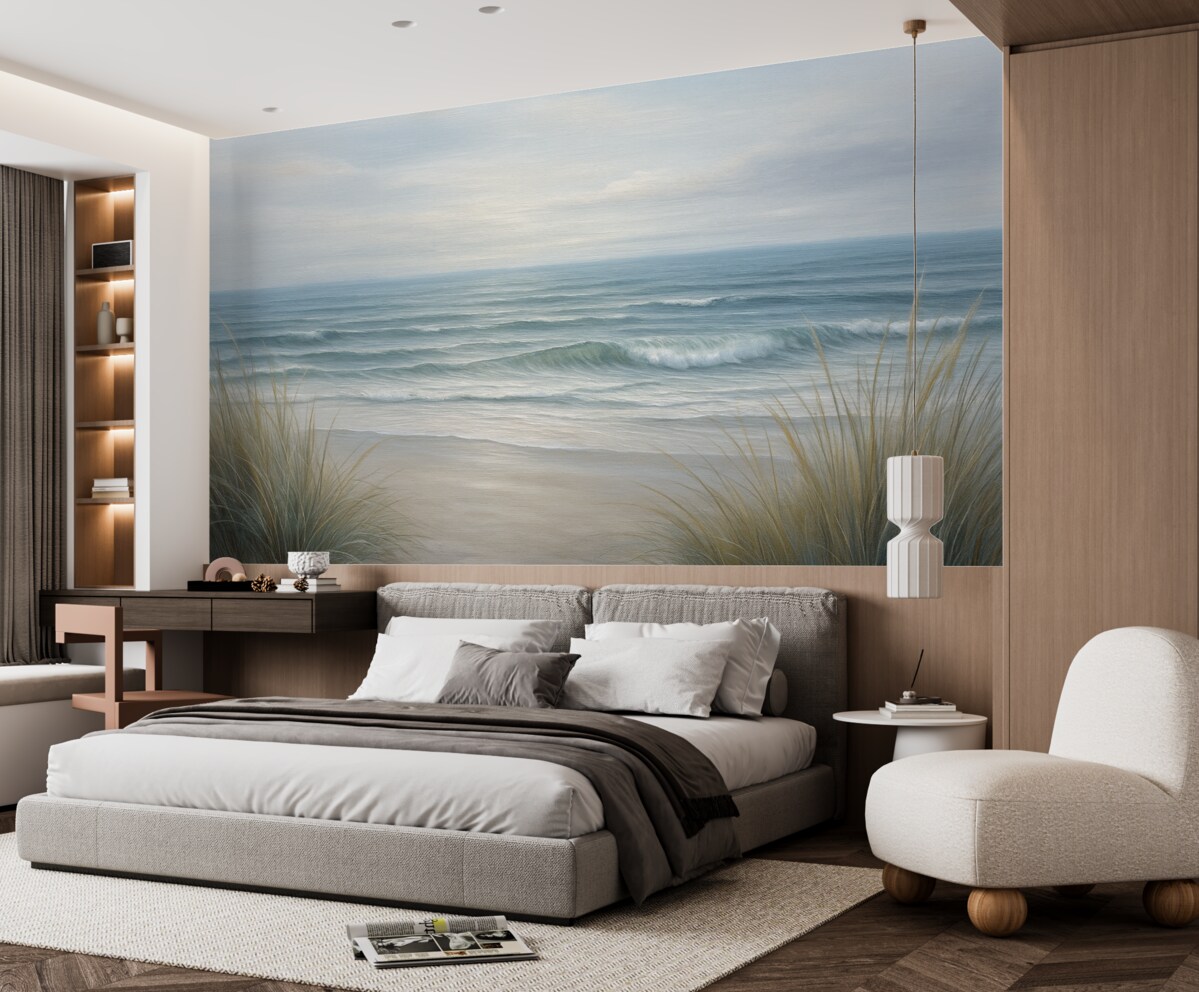 Fototapeta Pejzaż z naturalną plażą w technice malarstwa olejnego.