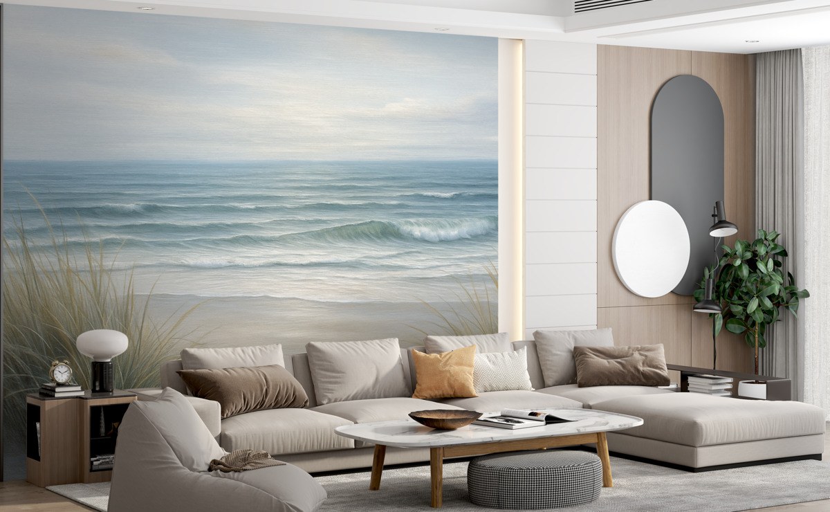 Fototapeta Pejzaż z naturalną plażą w technice malarstwa olejnego.