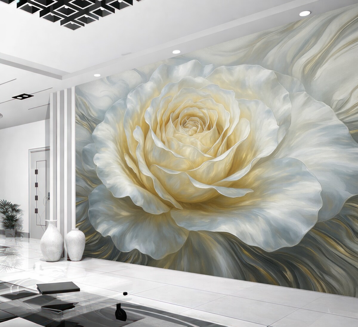 Fototapeta Wielka perłowa róża w metalicznym stylu.