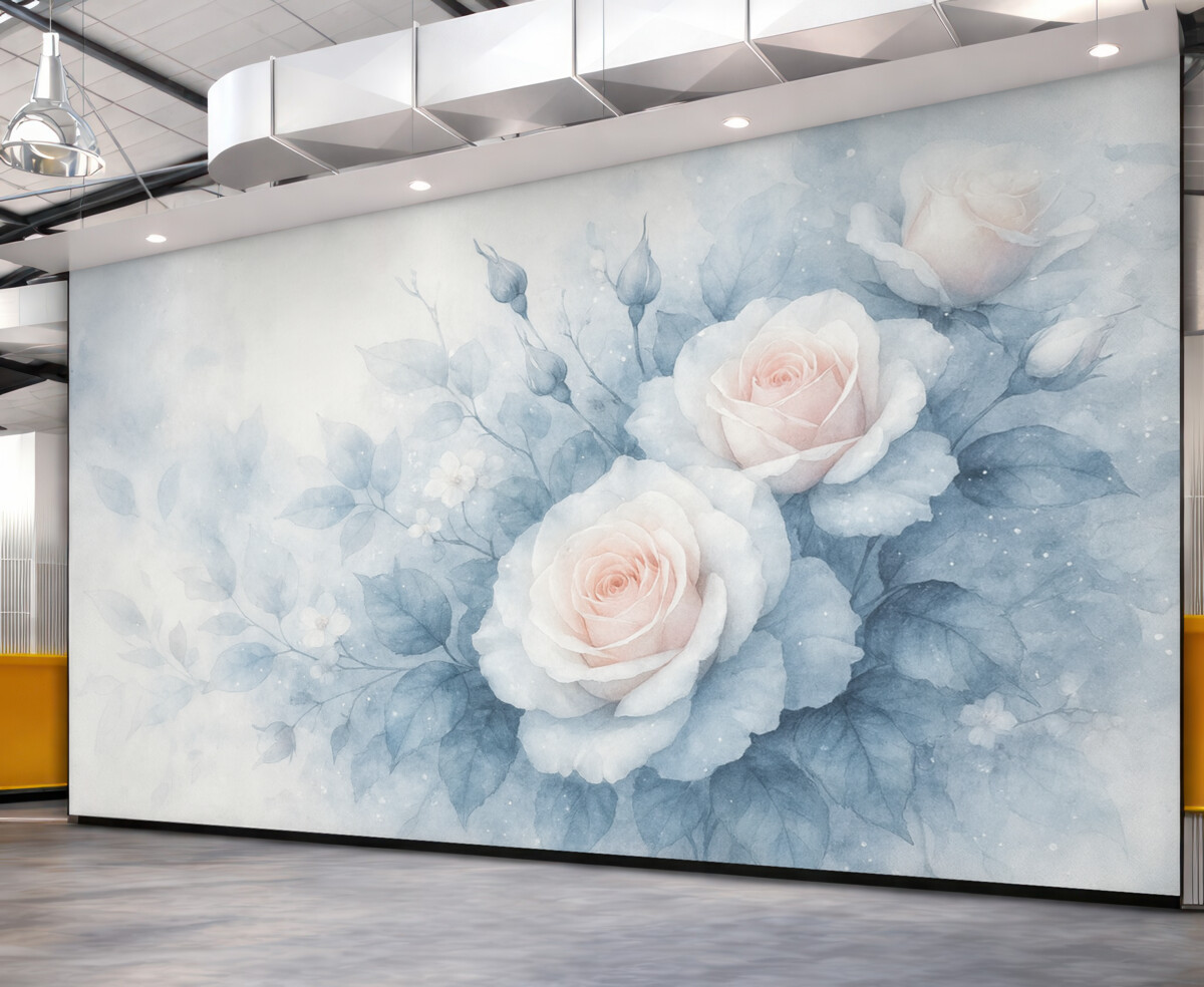 Fototapeta Subtelne brzoskwiniowe róże w tonacjach turkusu w stylu akwarelowym.