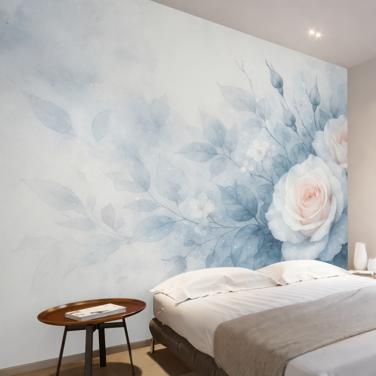 Fototapeta Subtelne brzoskwiniowe róże w tonacjach turkusu w stylu akwarelowym.