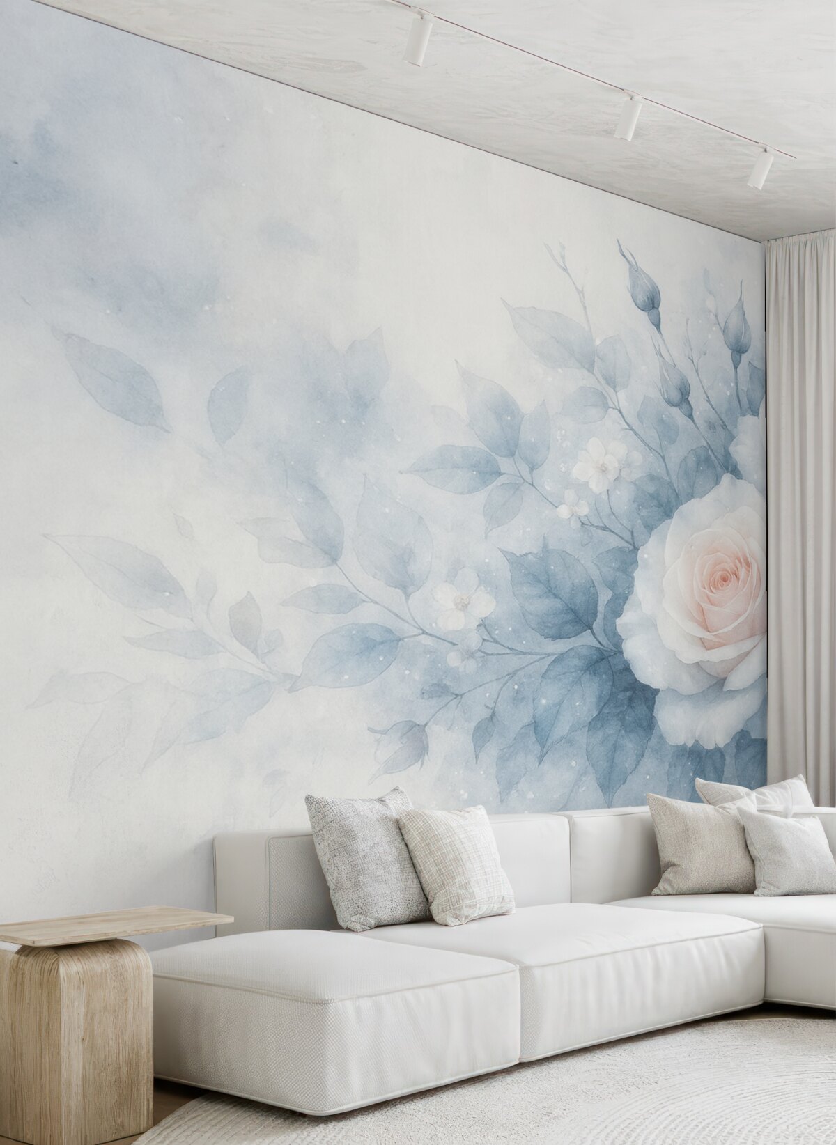 Fototapeta Subtelne brzoskwiniowe róże w tonacjach turkusu w stylu akwarelowym.