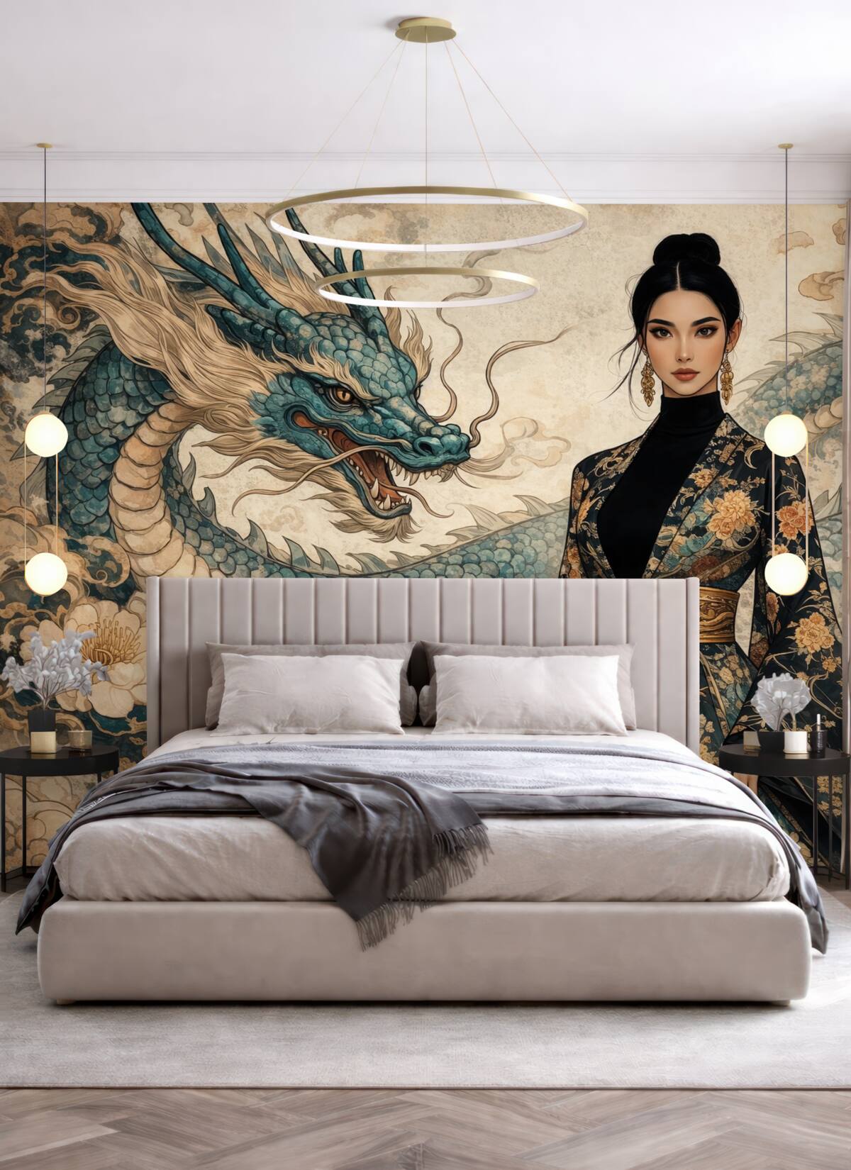 Fototapeta Kobieta w stroju ze smokiem, w stylu orientalnym.