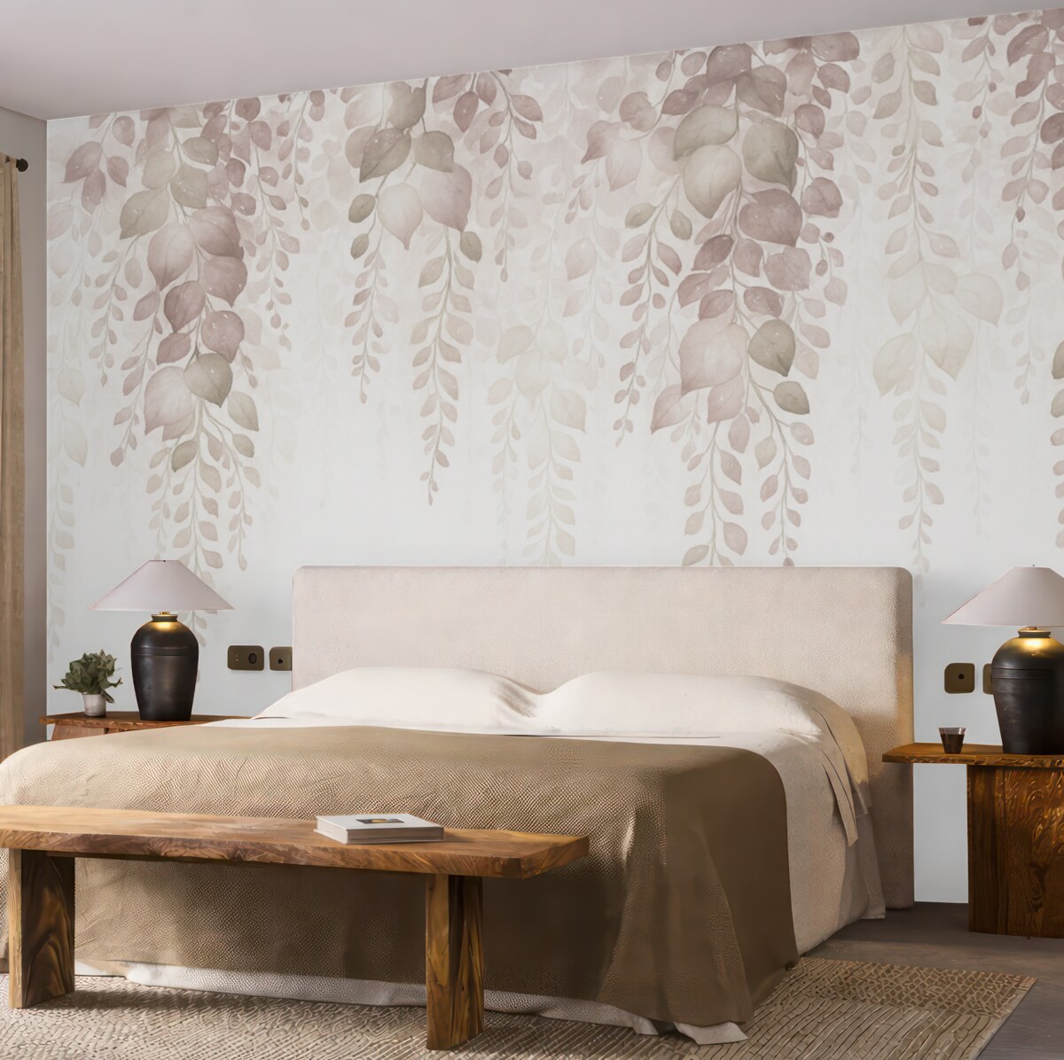 Fototapeta Zawieszone gałęzie z liśćmi przypominają akwarelę.