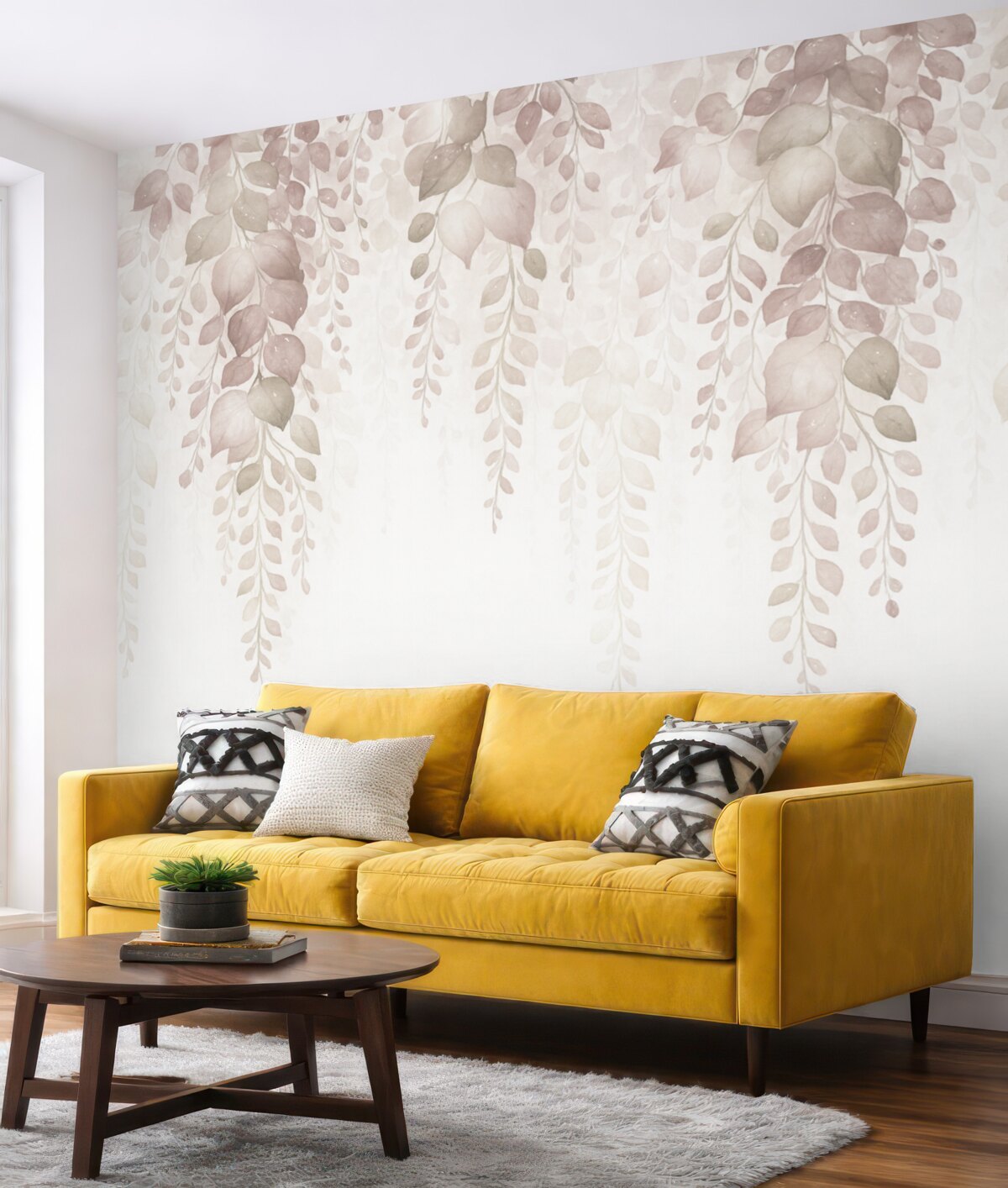 Fototapeta Zawieszone gałęzie z liśćmi przypominają akwarelę.