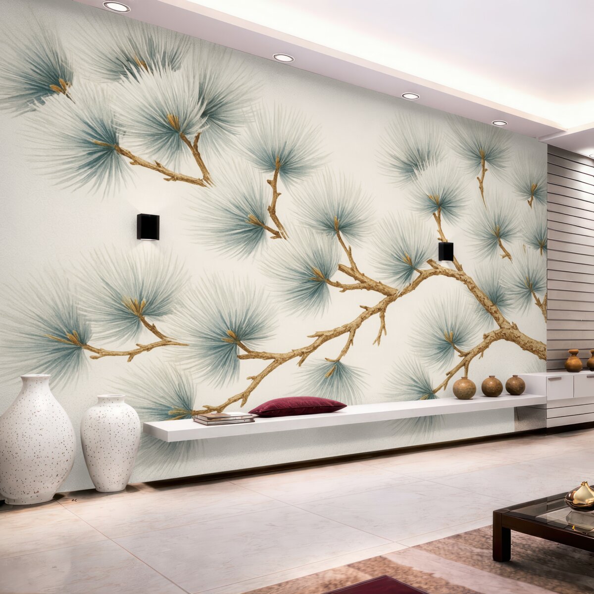 Fototapeta Akwarela naśladująca konar sosny.