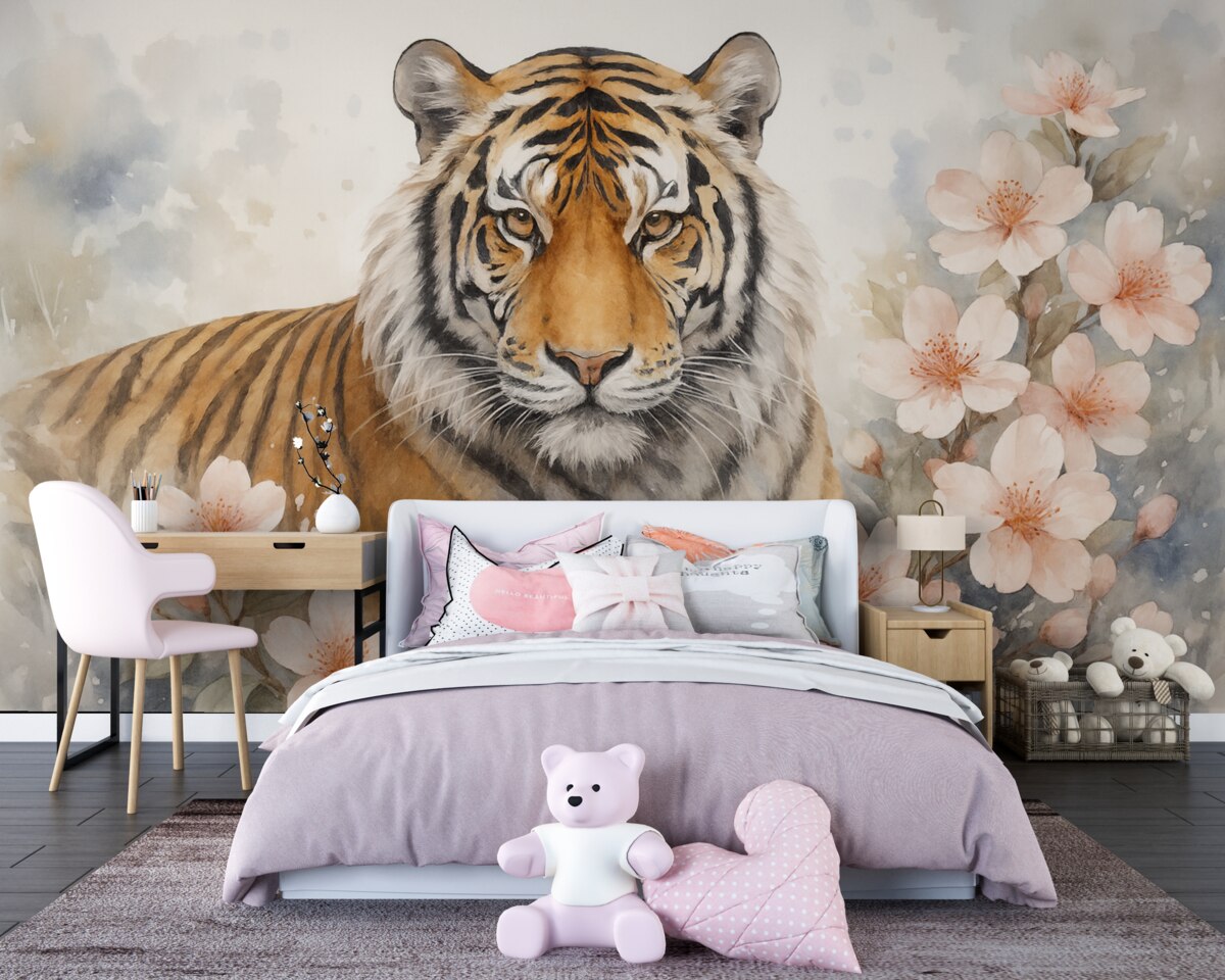 Fototapeta Abstrakcyjny tygrys w roślinności przypominający akwarelę.