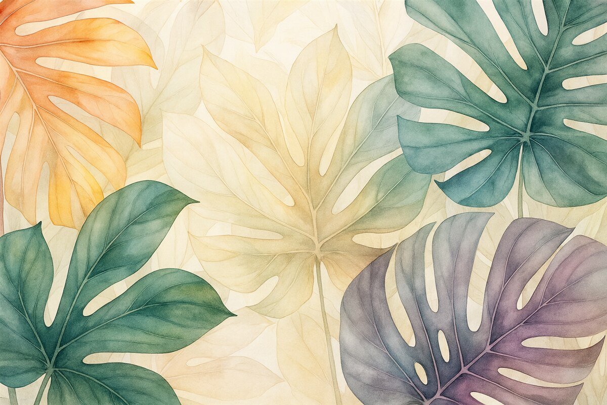 Fototapeta Abstrakcyjna akwarela naśladująca tropikalne liście.