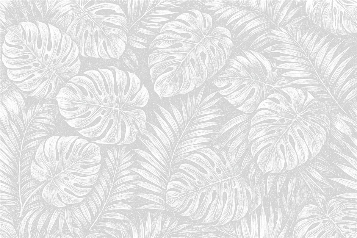 Fototapeta Białe kontury liści na wzorzystym tle.