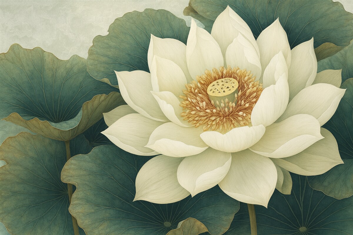 Fototapeta Wielka lilia wodna na tle zieleni liści.