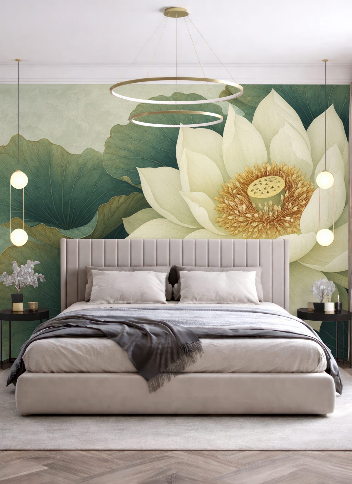 Fototapeta Wielka lilia wodna na tle zieleni liści.