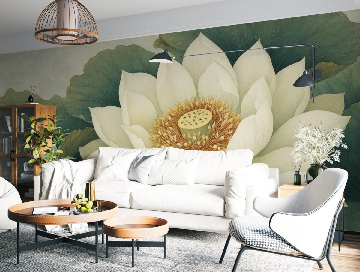 Fototapeta Wielka lilia wodna na tle zieleni liści.