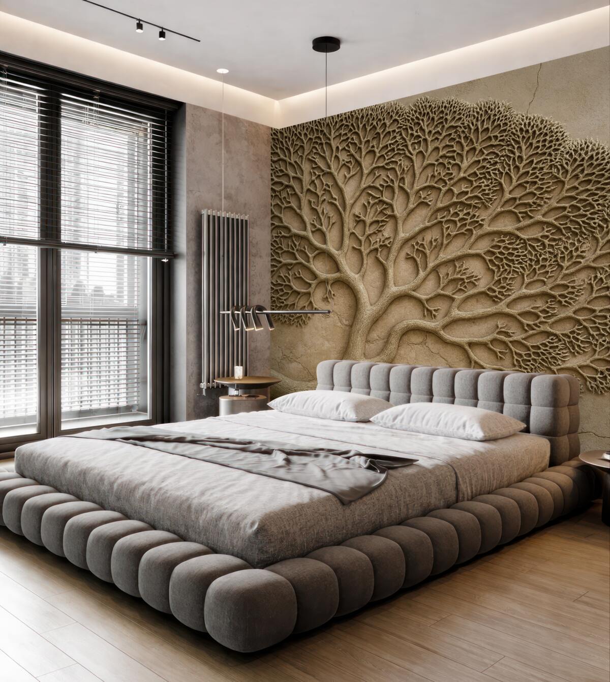 Fototapeta Tapeta o reliefowym wzorze z drewnem i szczelinami.