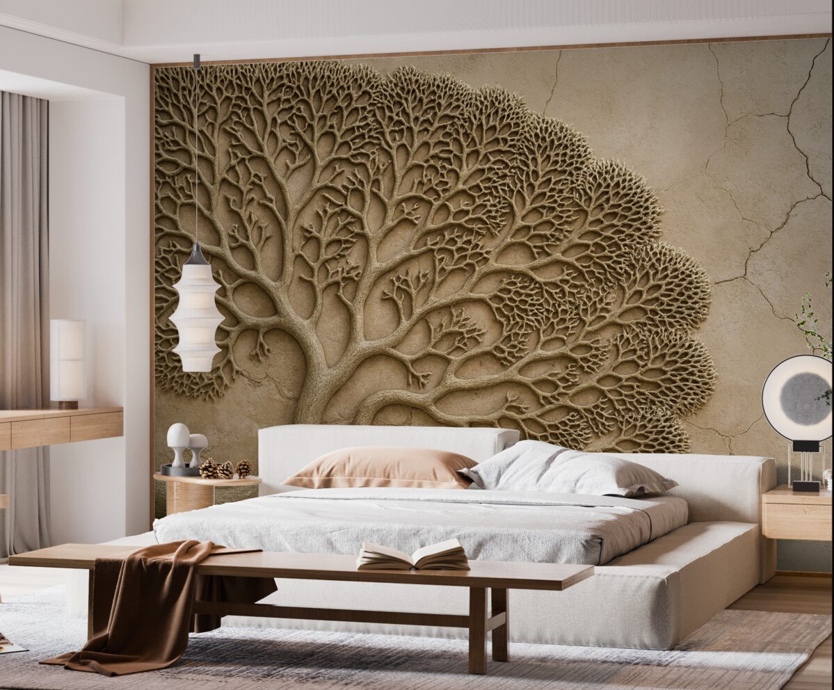 Fototapeta Tapeta o reliefowym wzorze z drewnem i szczelinami.