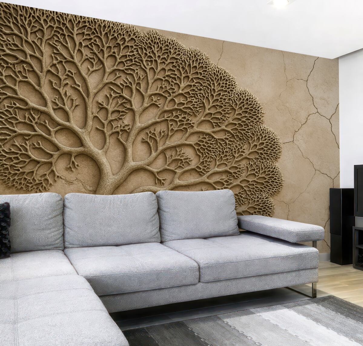 Fototapeta Tapeta o reliefowym wzorze z drewnem i szczelinami.