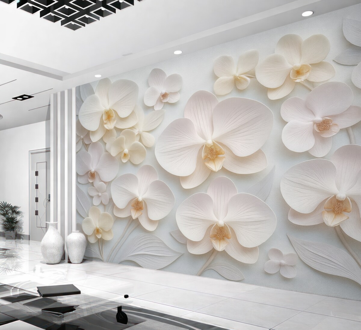 Fototapeta Subtelne kwiaty archidii w jasnych odcieniach z efektem 3D.
