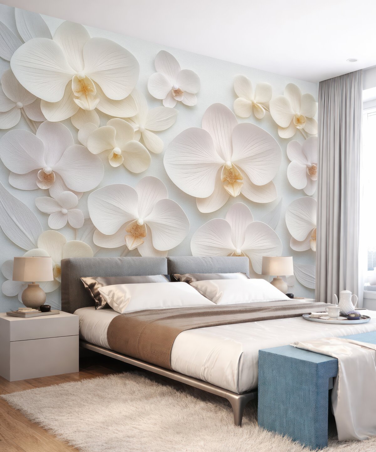 Fototapeta Subtelne kwiaty archidii w jasnych odcieniach z efektem 3D.