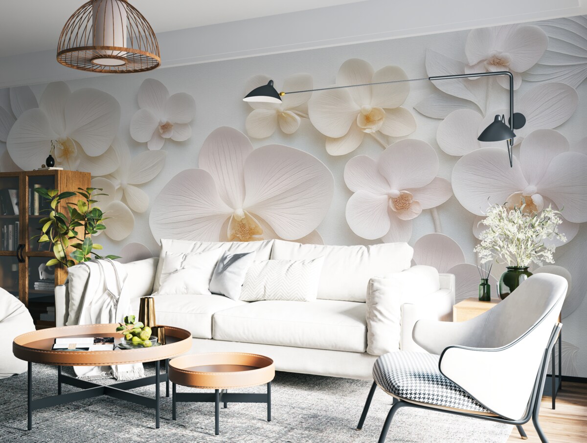 Fototapeta Subtelne kwiaty archidii w jasnych odcieniach z efektem 3D.