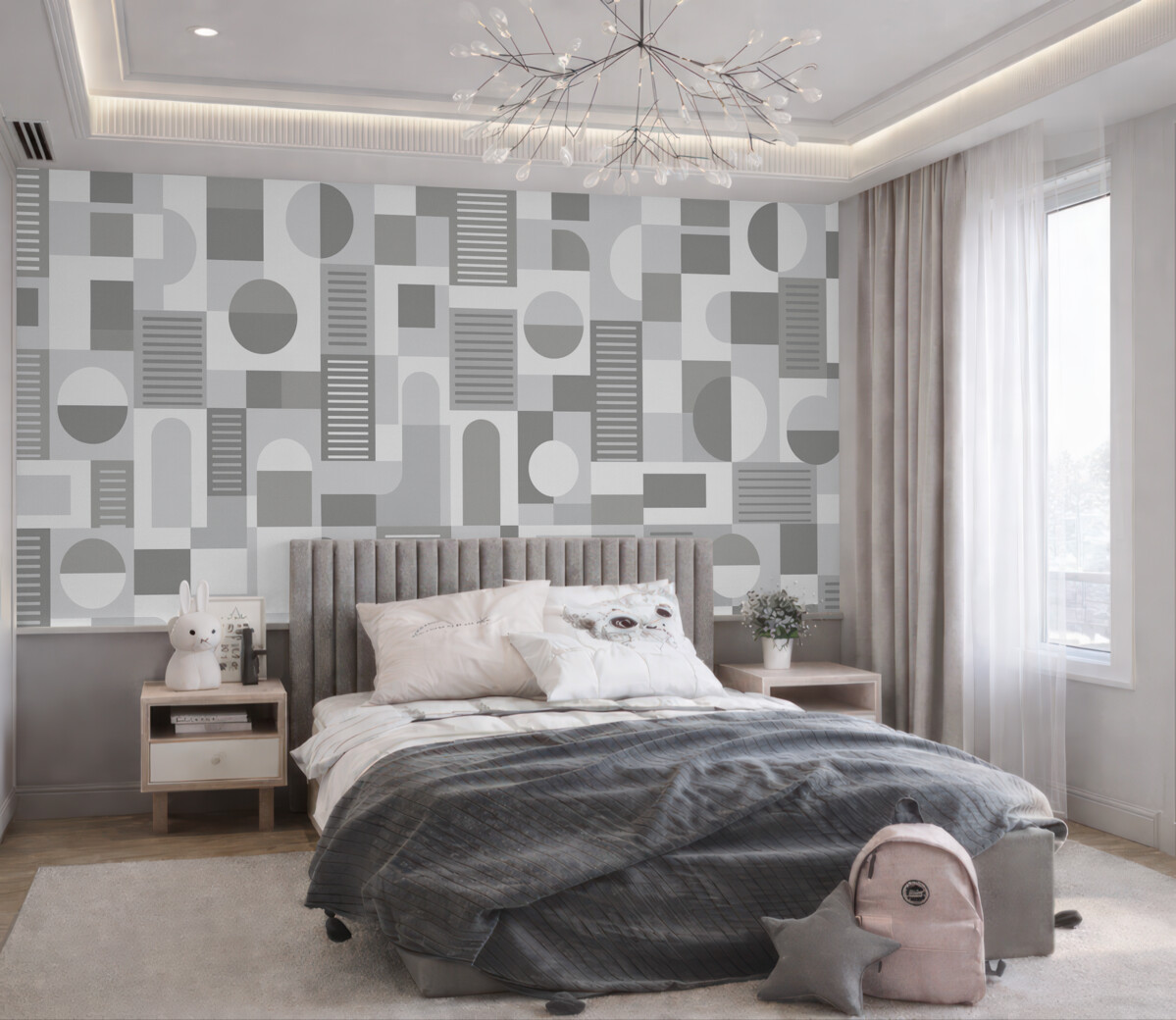 Fototapeta Geometryczne figury w odcieniach niebieskiego i szarości.