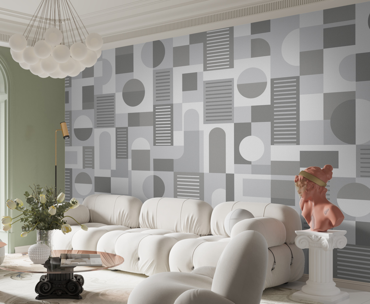 Fototapeta Geometryczne figury w odcieniach niebieskiego i szarości.