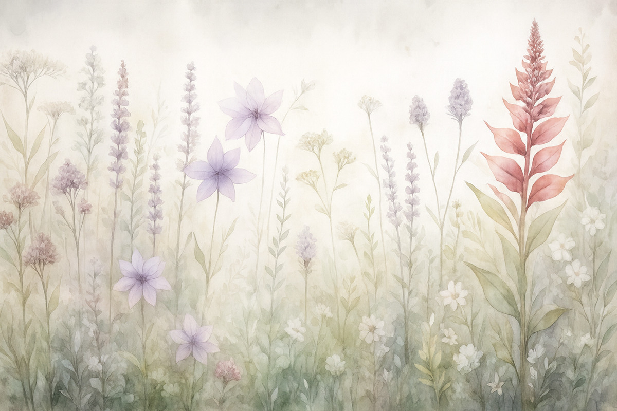 Fototapeta Rośliny i zioła w akwarelowym, delikatnym stylu.