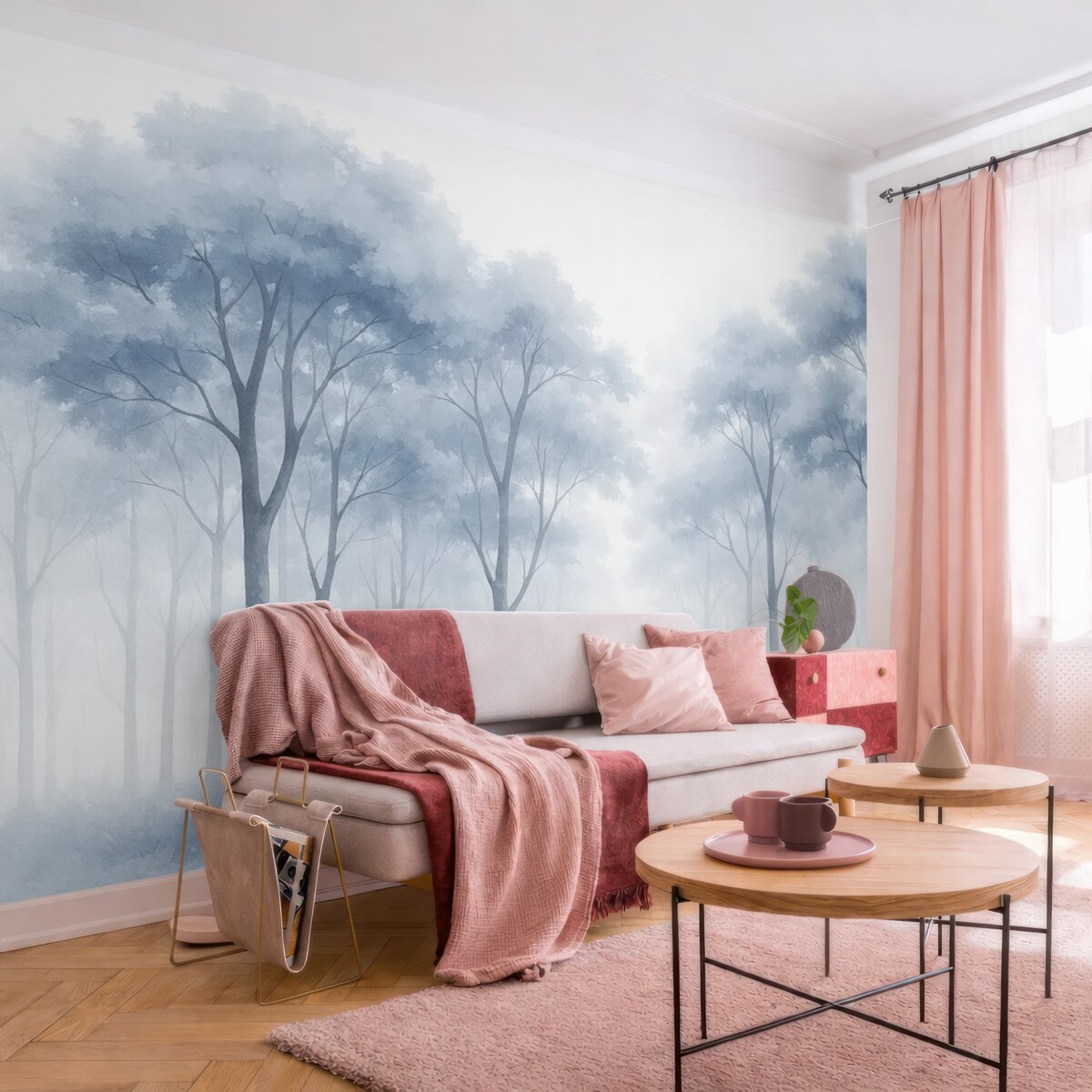 Fototapeta Sylwetki drzew przypominają mokrą akwarelę.