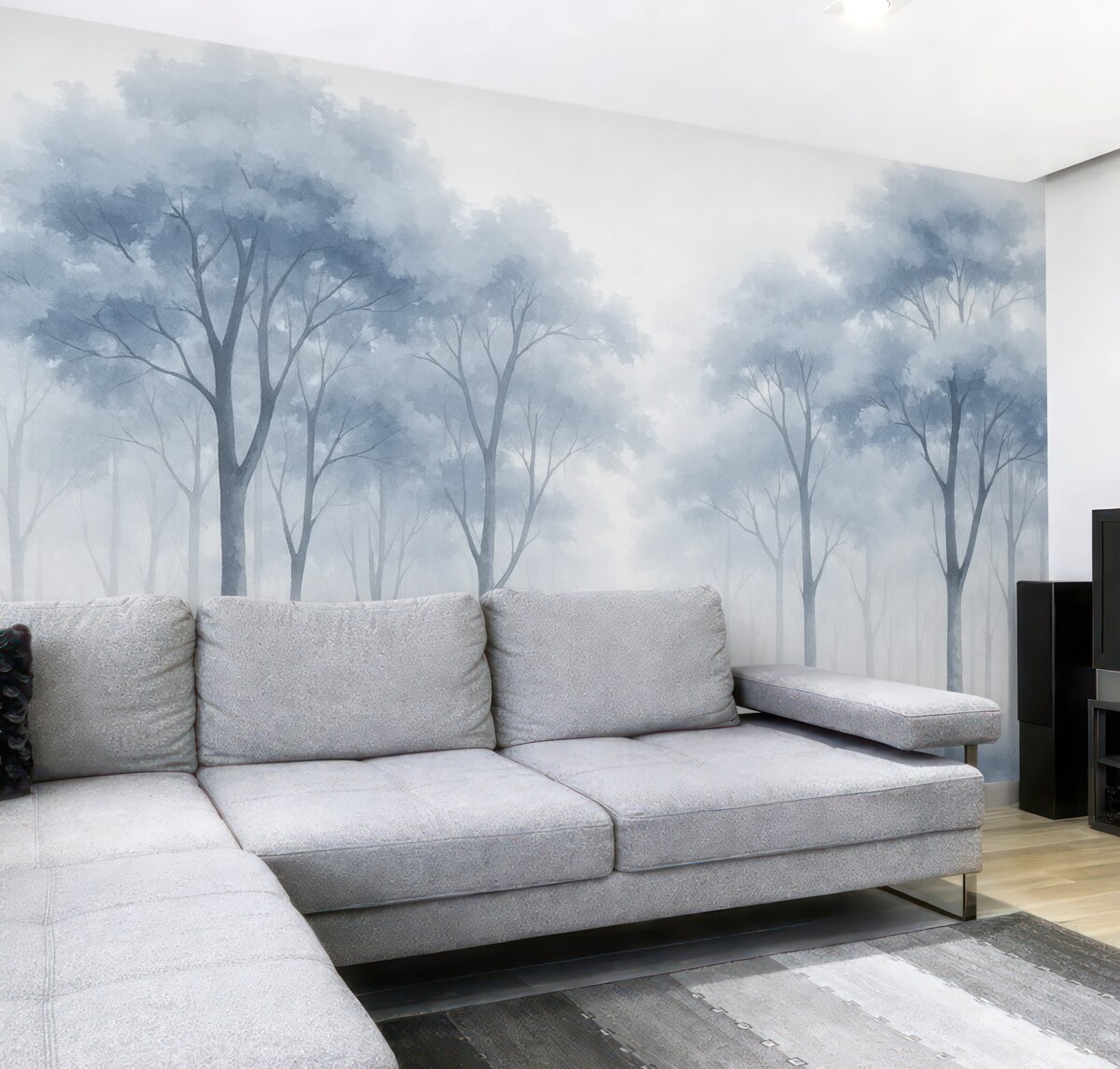 Fototapeta Sylwetki drzew przypominają mokrą akwarelę.