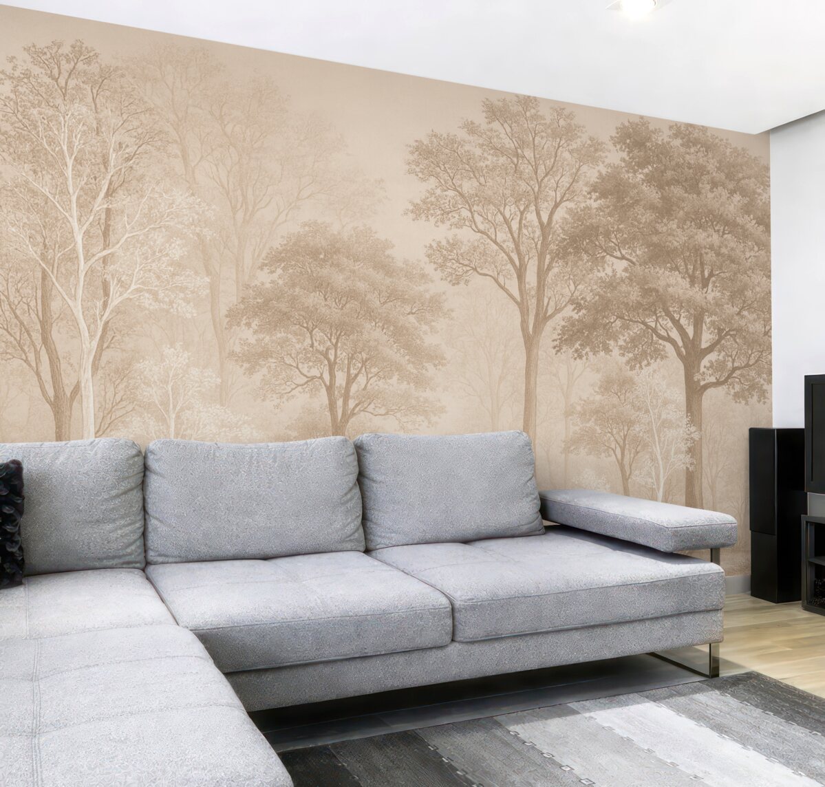 Fototapeta Lasy pełne drzew, prostota, środowisko, beżowe odcienie.