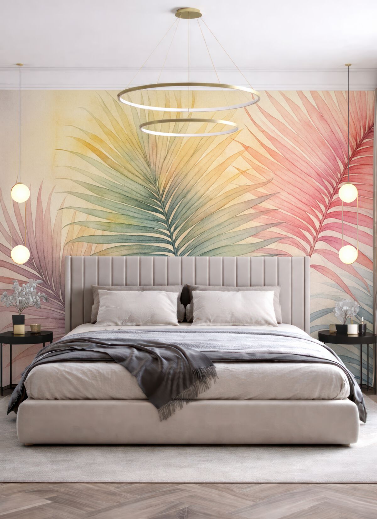 Fototapeta Wielobarwne liście palmowe naśladujące akwarelę.