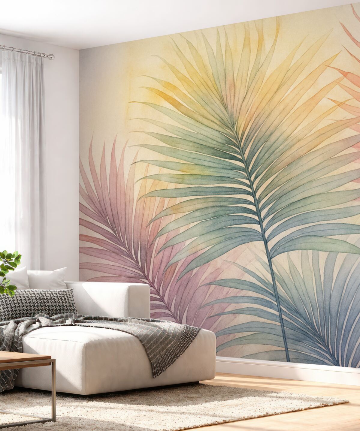 Fototapeta Wielobarwne liście palmowe naśladujące akwarelę.