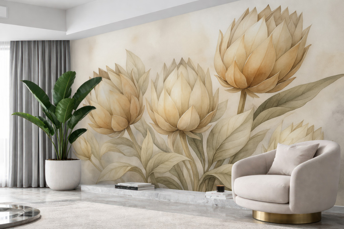 Fototapeta Akwarela naśladująca karczochy.