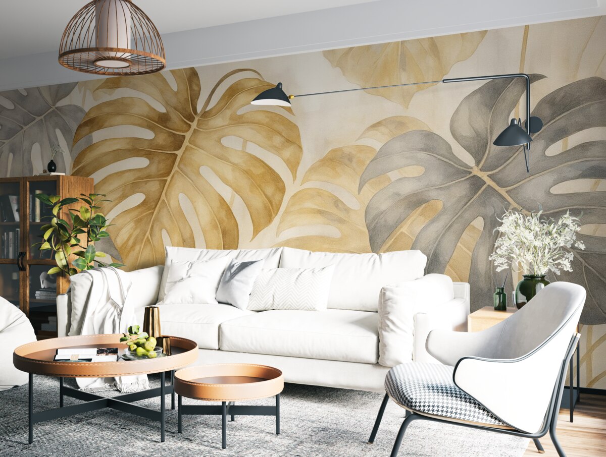 Fototapeta Liście Monstera akwarelowe Imitacja