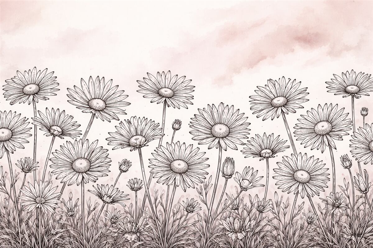 Fototapeta Malowane stokrotki na jasnym tle.