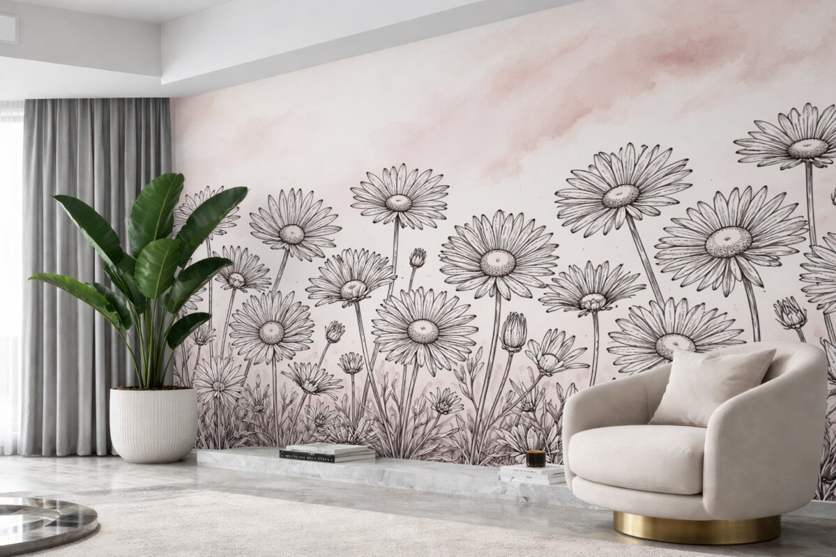 Fototapeta Malowane stokrotki na jasnym tle.